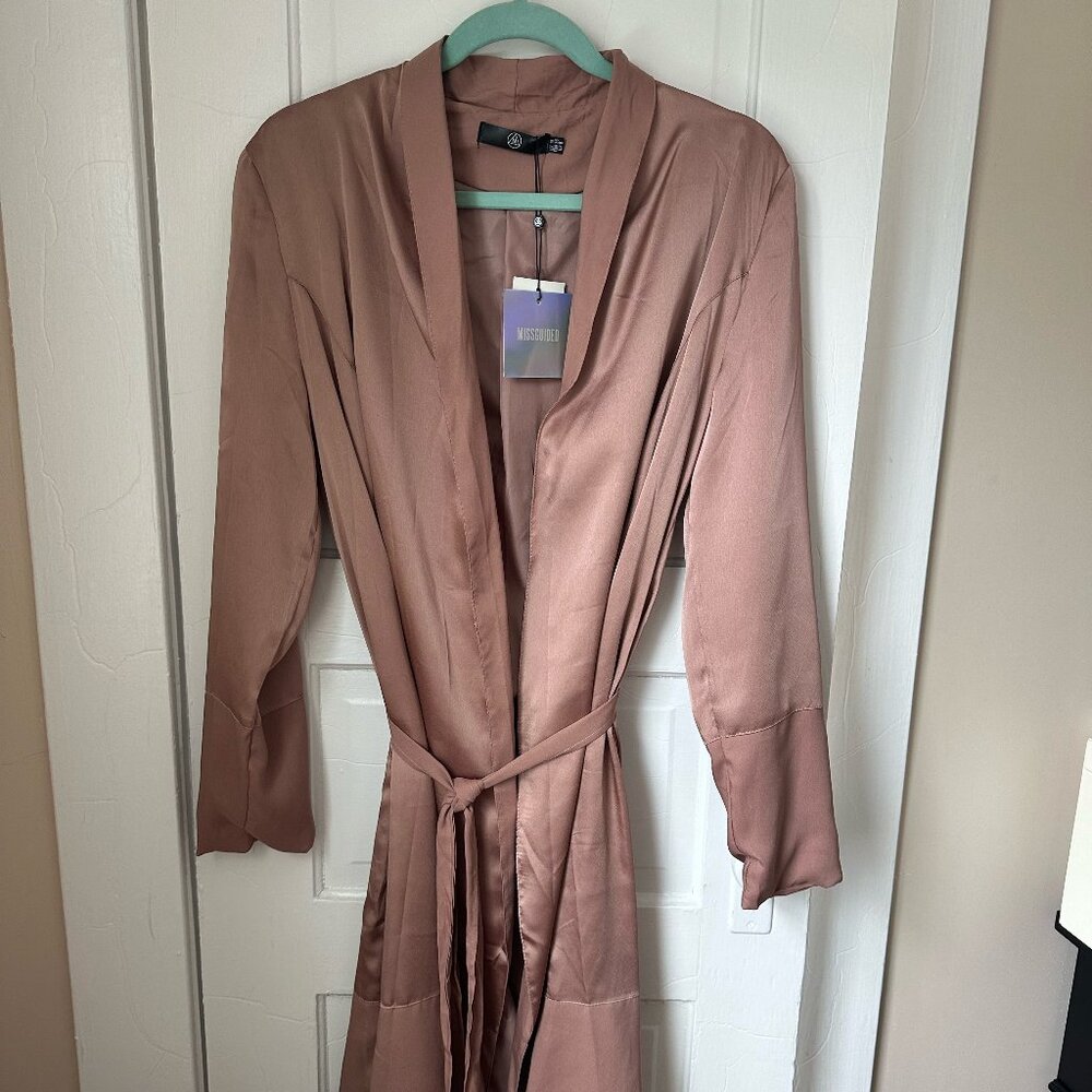 Missguided Satin & Chiffon Maxi Duster Jacket camel
